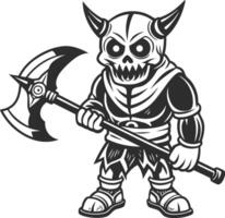 a cartoon skeleton with an ax and a skull vector