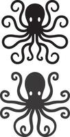 2 set of octopus silhouette set vector