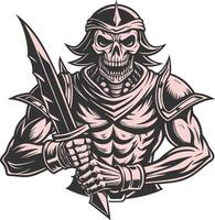 a skull warrior with a sword and shield design vector