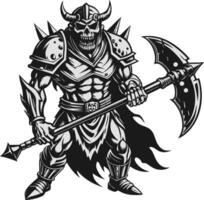 a cartoon viking with a large axe vector
