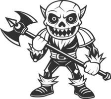 a cartoon skeleton with an ax and a helmet vector