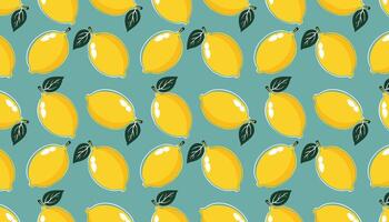Seamless pattern with lemons on blue background. illustration. vector