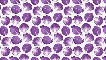 Seamless pattern with purple cabbage. illustration on white background. vector