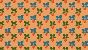 Seamless pattern with loganberry and leaves on orange background. illustration. vector
