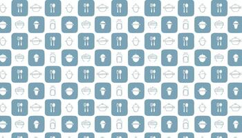 Seamless pattern with blue and white cultery elements set. vector