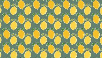 Lemon seamless pattern. illustration with lemons on green background. vector