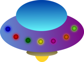 single ufo with gradient violet color with colorful lamp on it png