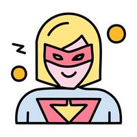 Super heroine illustration, filled design editable outline icon. vector