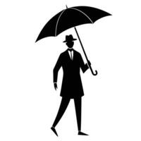 Man Silhouette with Umbrella on White Background vector