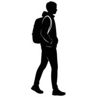 Man with Backpack Silhouette on White Background vector