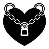 Heart with Lock and Chain Silhouette on White Background vector