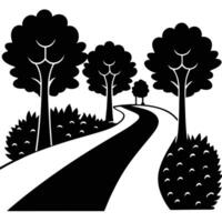 Silhouette of Park Pathway Isolated on White vector