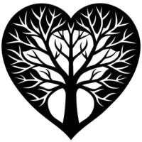Heart Carved in a Tree Trunk Silhouette on White Background vector