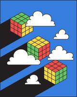 Retro Rubik's Cube With Cloud Illustration vector