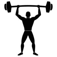 Powerful Man Lifting Weights Silhouette on White Background vector