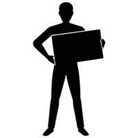 Man Holding Sign Silhouette on White Background vector