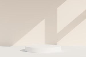 Set of white realistic 3d cylinder pedestal podium in pastel colorful abstract rooms. 3d rendering geometric forms. Minimal wall scene. Stage showcase, Product display. photo