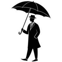 Man with Umbrella Silhouette Isolated on White vector
