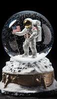 Astronaut Snow Globe with Lunar Scene and Metallic Spacecraft Base for Space Enthusiasts photo