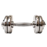 Dumbbell with Textured Handle and Glossy Weight Plates Isolated on Transparent Background png
