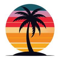 Sunset with palm tree silhouette artwork vector