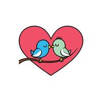Two birds perched with a heart in the center vector