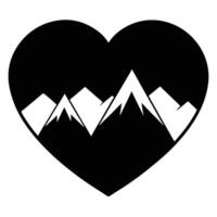 Heart-Shaped Mountain View Silhouette on White Background vector