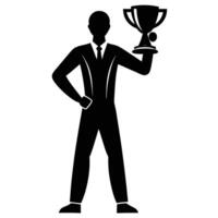 Man with Trophy Silhouette on White Background vector