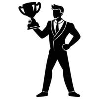 Man Holding Trophy Silhouette on White vector