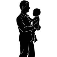 Father Holding Child Simple Silhouette on White Background vector