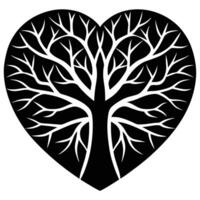 Silhouette of Heart Carved in Tree Trunk on White Background vector