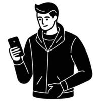 Man with Phone Silhouette on White Background vector