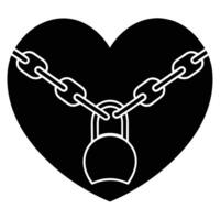 Silhouette of Heart Lock and Chain on White Background vector