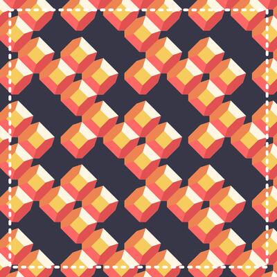 colorful 3d hexagonal cube pattern of geometric shapes with a retro aesthetic