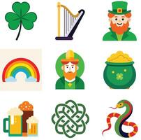 Lucky charm designs for St Patrick Day events icon set vector