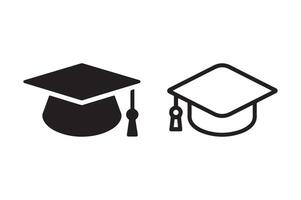 Minimalist Graduation Cap Icons in Black and Outline Styles vector