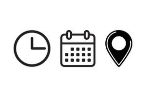 Minimalist Clock Calendar and Location Icon Set Illustration vector