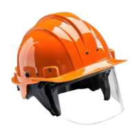 Orange Safety Helmet with Brim and Built-In Clear Face Shield on Transparent Background png