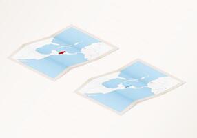Two versions of a folded map of Honduras with the flag of the country of Honduras and with the red color highlighted. vector