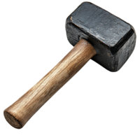 Sledgehammer with a Rectangular Metal Head and Well-Used Wooden Handle on Transparent Background png