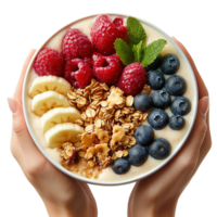 Creamy Smoothie Bowl Decorated with Colorful Fruits and Nutty Granola Crunch png