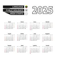 2025 calendar in Lithuanian language, week starts from Sunday. vector