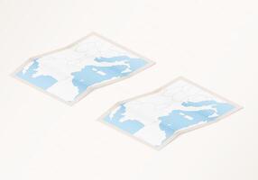Two versions of a folded map of Monaco with the flag of the country of Monaco and with the red color highlighted. vector