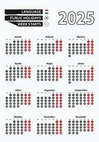 template calendar 2025 with number in circles, simple Hungarian calendar for year 2025. vector