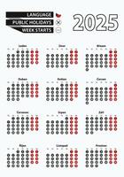 template calendar 2025 with number in circles, simple Czech calendar for year 2025. vector