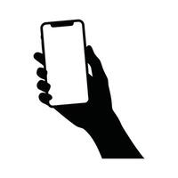 Silhouette of a hand holding a modern smartphone. A simple, bold silhouette of a hand holding a smartphone. vector