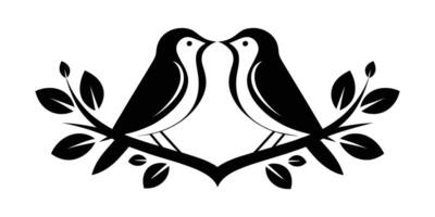 Two Birds in Love on a Branch, a Symbol of Romance vector