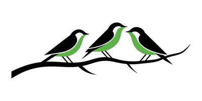 Four Birds Perched on a Branch, Simple and Stylized Design vector