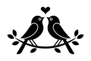 Two birds in love perched on a branch, a symbol of affection. vector