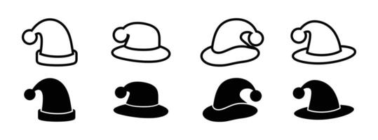 Set of Simple Black and White Christmas Hat Icons vector